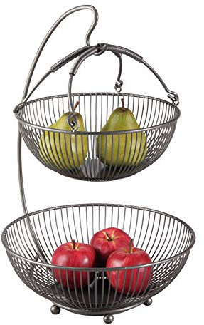 CALUTEA Moderne Obst Etagere // Metall // Schwarz // 3-teilig // zwei große Obstschalen & Bananenhalter