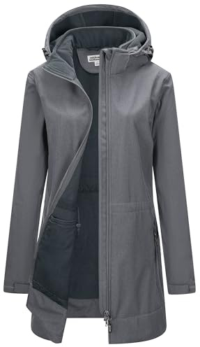 Outdoor Ventures Women's Softshell Jacket with Removable Hood Fleece Lined Windbreaker Insulated Long Warm Rain Jacket