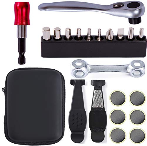 YBEKI Bike Repair Tool Kit - Professional Bicycle Multi-Tool with Ratchet Wrench, 10 Precision Bits, Tire Levers & Patches, Bone Wrench, Portable Storage Bag - Essential MTB Road Bike Maintenance Set