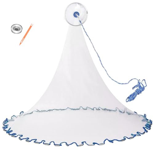 SANON Wurfnetz Zum Fischen, Fischernetz, Hand Überwurf Angelnetz aus Nylon Tragbares Wurfnetz Fisch Monofilament Handwurf Angeln Mesh mit Handseil, Φ2.4m/ 95inch, 0.5 Finger Netz