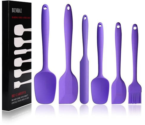 BINHAI Spatule Cuisine, Purple 6 pièces Spatules en Silicone Anti-Adhésif en Caoutchouc Avec Noyau en Acier Inoxydable – Spatule Résistante à la Chaleur Pour Cuisson, Cuisson et Mélange