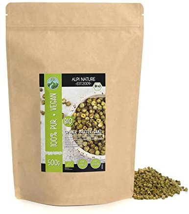 Alpi Nature Poivre Vert en Grain BIO 500g, Poivre Vert Grains Entiers pour la Cuisine et Mélanges d'Épices