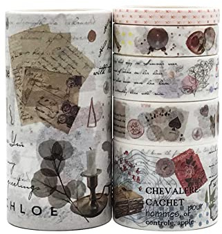 ZMLSED 6 Roll Washi Tape Set, Japanese Romantic Decorative Writable Masking Tape for Arts DIY Crafts Scrapbooking Album Bullet Junk Journal Planners Calendars Notebook