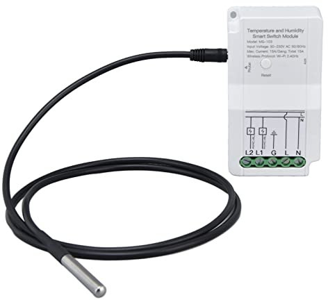 Septpenta Wifi Temperature and Humidity Switch Module, Dual Relay Output Controller with Temperature Probe, App Remote Control, Automatic Temperature and Humidity Control for Plant Soil Fish Tank