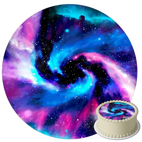 J&M DECO Decoration Gateau Anniversaire - Decoration Gateau Fondant - Décoration Coméstible Galaxy Motif - Cake Topper Rond 20 cm - Décoration avec Papier Comestible - Deco Anniversaire Gateau