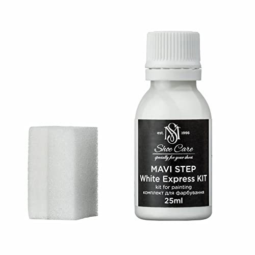 MAVI STEP White Express Kit Teinture pour chaussures avec éponge Teinture pour cuir Blanc 25 ml