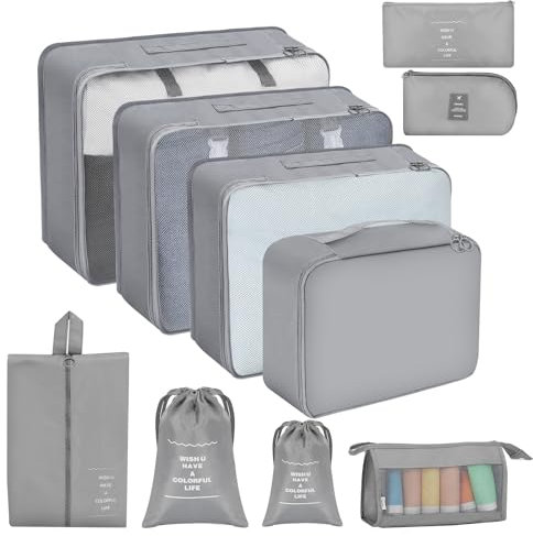 AiQInu Koffer Organizer Set, 10 Teilige Packing Cubes Kleidertaschen Schuhbeutel Kosmetik, Packwürfel Ordnungssystem Koffer für Urlaub und Reisen