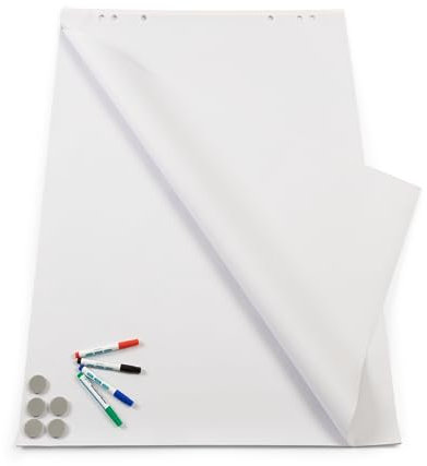 Master of Boards Flipchart Papier Zubehör-Set - Papier blanko Block mit 20 Blatt, 4 Marker Stifte, 5 Magnete - Grundausstattung für Flipcharts für Büro, Schule oder Zuhause
