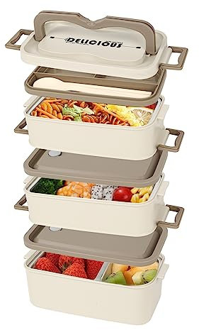 IGTOPS Lunchbox Erwachsene mit Ehdelstahl Fächern, 3-Lagen Bento Box, Auslaufsicher Jausenbox, Brotdose Ideal für Erwachsene und Kinder zum Schule Arbeit Picknick Reisen (Khaki)