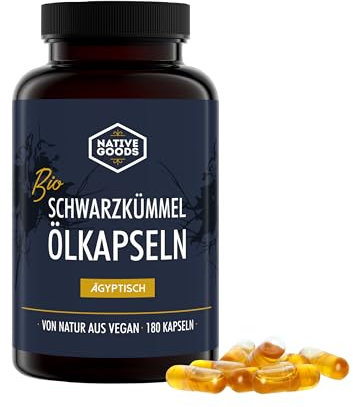 Schwarzkümmelöl Kapseln vegan BIO 180 Stück I Schwarzkümmelöl ägyptisch, nativ und kaltgepresst I native goods