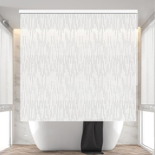 Jakooz Rollup Shower Curtain for Bathroom. Waterproof, 100% PEVA, Heavy Duty Ceiling Mounted Shower Curtain Roller Blind for Bathtub. No Rods, No Hooks, No Rings! (56x95) (Icicles)