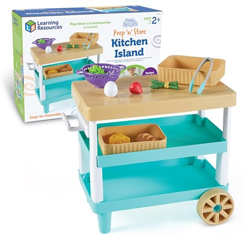 Learning Resources New Sprouts Prep ‘n’ Store Kitchen Island - Pretend Play Kitchen for Toddlers, Food Toys, Imaginative Role Play and Social Skills, Grocery Playset, Gifts for Boys and Girls