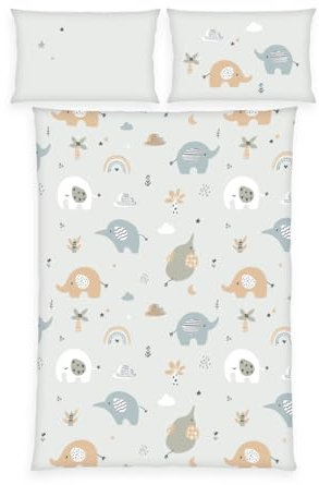 Herding babybest Flanell-Bettwäsche Elephants, Kopfkissenbezug 40 x 60 cm mit Hoteleinschlag, Bettbezug 100 x 135 cm mit Knopfleiste, Baumwolle, Flanell