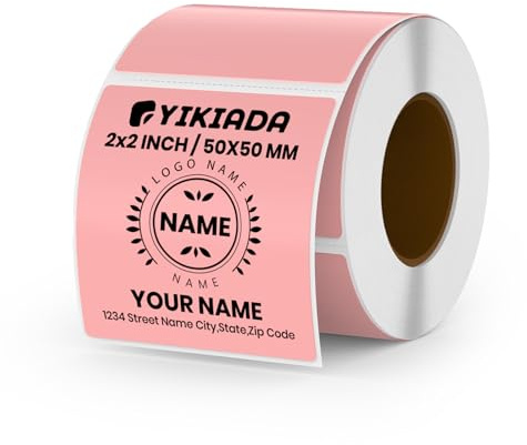 YIKIADA Etiquetas Térmicas Autoadhesivas 50 X 50 mm Rosa Pegatina Rectangular Impermeable Removible Imprimible por Oficina QR Inventario 500 Piezas por Rollo