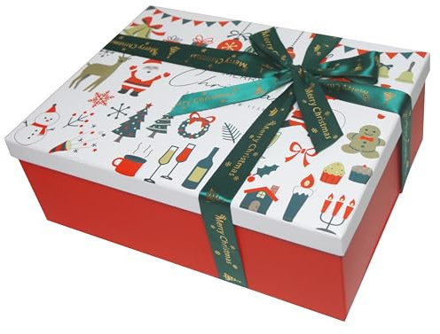 Cajas blancas de Navidad con tapas, 270 x 210 x 105 mm, cajas de regalo vacías grandes para regalos, caja de cartón plegable resistente de lujo para regalos, suministros de fiesta de Navidad paquete