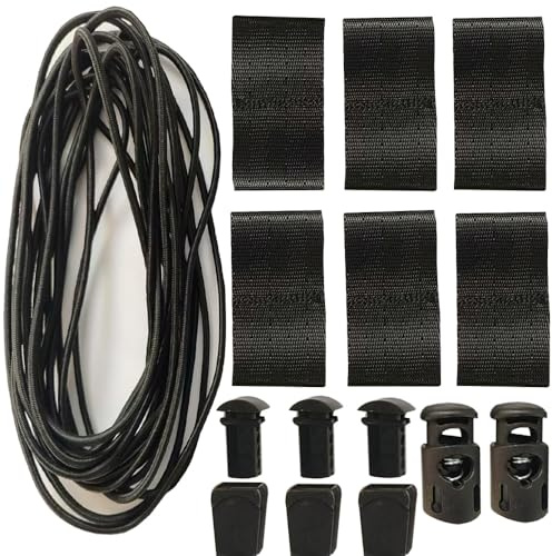 HDHYK Tactical Flag Bungee Elastic Fastener Strap Shock Cord Retention Nylon with Plastic Outdoor Strap Molle Webbing Loop Cord Lock Secure Plate Carrier Attachment Black