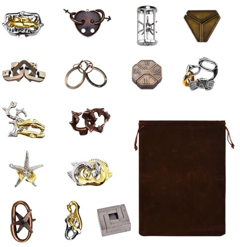 Moorstdel 15 puzles clásicos de Metal, Rompecabezas de Metal, Juego de Paciencia, Juego de Paciencia, Rompecabezas de, de Habilidad, de Regalo para Adultos y Adolescentes