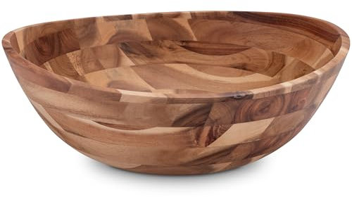 Decorasian Bol en bois d'acacia - Élégant saladier en bois - Idéal pour les salades, fruits ou pain - Bol en bois durable - Rustique - 30,5 cm