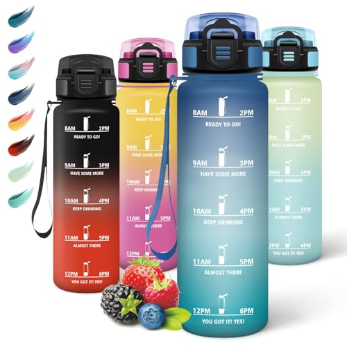 Motswedi Borraccia 1 litro, a Prova di Perdite, Borraccia con Cannuccia, Reutilizables, Bottiglia Acqua, Senza BPA, Borracce per Scuola, Palestra, Ufficio, Yoga, Sport, Blu Verde