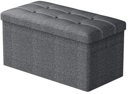Oak & Tea Storage Ottoman Bench, Foldable Foot Rest Stools, 76x38x38cm Ottoman Storage Box, End of Bed Storage Bench Load up to 300 kg for Bedroom Living Room Entryway, Dark Grey
