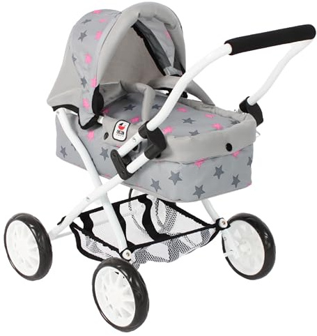 Bayer Chic 2000® dockvagn smarty – stjärna grå – hopfällbar – med dold väska, kudde och filt – handtaghöjd 56 cm – för barn från 2 år,