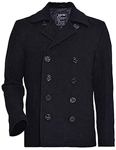 Seibertron Manteau de Laine Type US Navy 80% Laine Peacoat USN Pea Manteau - Caban - Manches Longues - Homme Black S