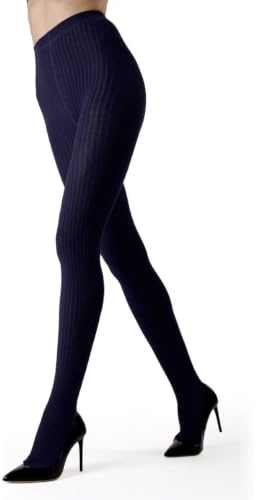 MeMoi Boston Ribbed Cotton Sweater Tights, Warm Opaque Winter Tights