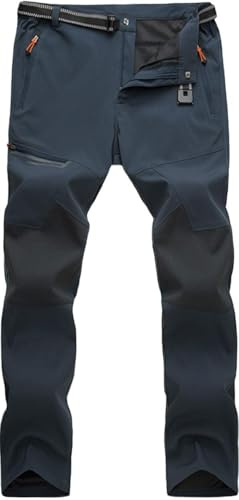 TACVASEN Waterproof Trousers Mens Quick Dry Softshell Hiking Work Trousers Breathable Walking Pants for Outdoor Dark Grey,32