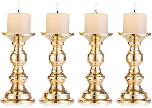 Nuptio Candelero Columnario del Hierro, Candelero Decorativo De Mesa para Boda/Fiesta/Cumpleaños, Artículo para La Cena a Las Velas, Candelero Retro para Hogar (Ajuste 50mm Dia Vela 15cm H, 4 Pcs)