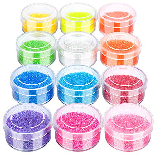 FANDAMEI Arts & Crafts Glitter - 12 Colors Extra Fine for Face, Lips, Eye, Hair Makeup, Acrylic Nail Art, Gel Polish, Crafting Card