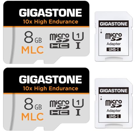 [10x High Endurance] Gigastone Industrial MLC Memory Card 8GB, Pack of 2 Cards, for Surveillance Camera, Dashcam, 4K Video, Speed 85MB/s, U3 V30 [5 Years Free Data Recovery]