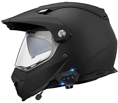 Casco Motocross Adulto Homologado DOT Con Bluetooth Visera Casco De Moto Cross Integral Mujer Hombre Casco Todoterreno Downhill Casco Deportivo Off Road Casco Enduro, Negro Mate Clear Lens,XL