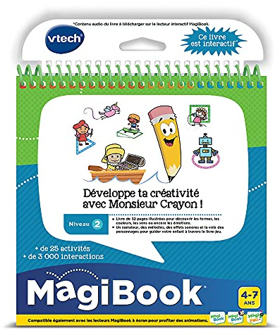 VTech MagiBook, Lernbuch für Kinder, Level 2, entwickelt Deine Kreativität mit Mr. Crayon, illustrierte und interaktive Seiten, Geschenk für Jungen und Mädchen von 4 Jahren bis 7 Jahren – Inhalt in