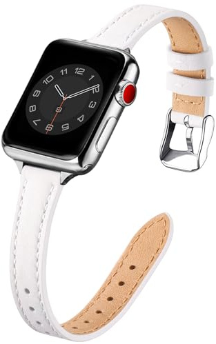 Läderarmband kompatibelt med Apple Watch armband 41 mm 40 mm 38 mm 44 mm 42 mm 45 mm 49 mm, damer äkta tunt läderersättningsband, smalt och lätt band för Apple Watch SE/iwatch Serie 9/8/7/6/5/4/3/2/1