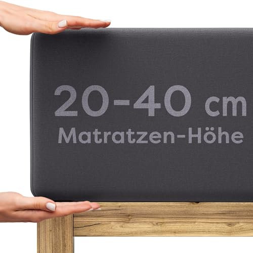 Wolkenfeld Spannbettlaken 90x200cm – 100x220cm – Premium Jersey Baumwolle mit 5% Lycra – Faltenfreies Bettlaken für hohe Matratzen bis 40 cm – Atmungsaktiv & Oeko-TEX Zertifiziert – Anthrazit
