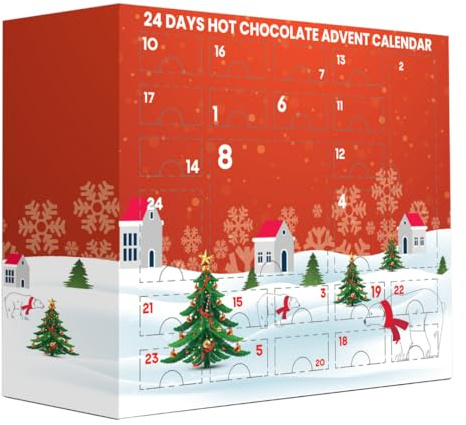 Calendrier de l'Avent au chocolat chaud 2025, sélection de luxe de chocolat chaud avec décorations de guimauve, bâton de caramel et fouets à chocolat chaud avec cadeaux et chaussettes de