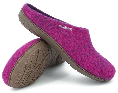 Magicfelt Filttoffel PO 736 för kvinnor och män av ren merinoull – tofflor med halkfri, vattentät gummisula, magenta, 37 EU