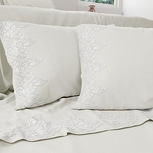 PETTI Artigiani Italiani - Lenzuola Matrimoniali Percalle con Merletto, Completo Letto Matrimoniale, Pizzo Bianco 100% Made in Italy