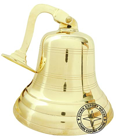 8 inch Wall Mounted Hanging Nautical Ships Bell Solid Brass Ship Bell Beautiful Decorative & Functional Home School Reception Dinner Shop Hotel Service Bells Super Loud Hand Nautical Best for Gift