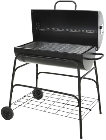 Well Home Barbacoa de cilindro con ruedas, color negro y parrilla de cocción chapada H.97cm