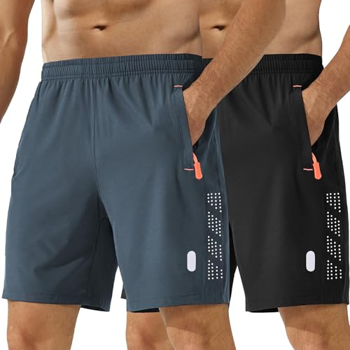 kuzwufs Shorts d'Entraînement Sport Lot De 2 Sport Course Shorts Taille Élastique Été Printemps Jogging Court Pantalon pour Football Noir/Gris Foncé-M