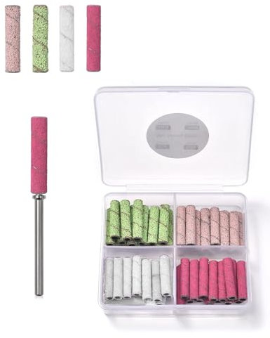 TPZORJX 60 Stück Schleifkappen mit Box,Schleifhülsen Nagelfräser,80/120/180/240 zum Schleifen,Olieren,Trimmen,Entfernen von Nägeln und Entfernen Abgestorbener Haut mit 1 Nagelbohrer(4 Farben)