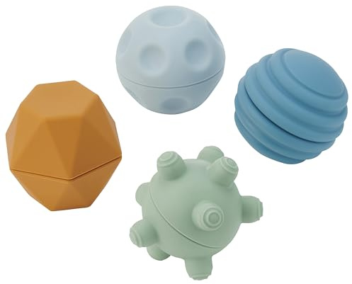 tickit Silisoft Lot de 4 balles sensorielles en Silicone Souple avec Textures et secoueurs à Visser pour Jeu sensoriel de bébé, Neutre