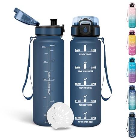 Motswedi Borraccia Bambini, 500ml Senza BPA, Borraccia Motivazionale, a Prova di Perdite, Borracce, Bottiglia Acqua, Riutilizzabile, Borracce Bambini, per Scuola, Yoga, Palestra, Sport - Blu navy