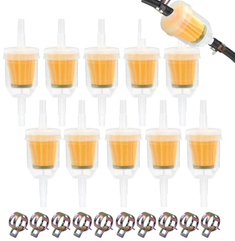 Set di 10 filtri carburante con 10 morsetti per tubo, filtro benzina 8 mm/6 mm, filtro carburante diesel, filtro diesel per auto, moto, ciclomotore, tosaerba
