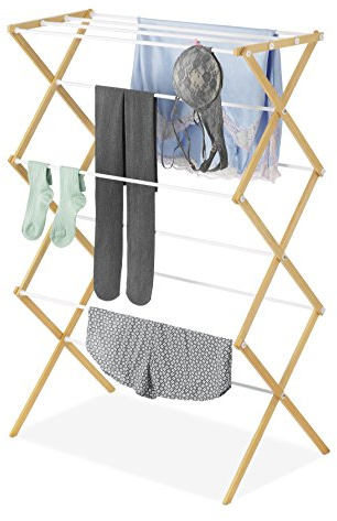 Whitmor Foldable Clothes Drying Rack: 3 Tier Laundry Drying Rack, Collapsible Drying Rack Clothing, Portable Space Saving Clothing Rack for Indoor Outdoor, 17.0“ L x 29.5” W x 43.5“ H, Wood