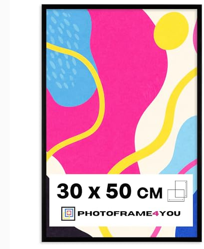 Photoframe4you - Cornice 30x50 cm - Nero - Vetro acrilico anti-rottura - Cornice da parete in MDF minimalista per poster, puzzle, certificati e altro - Arredamento moderno - Arco