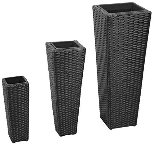 vidaXL Pflanzsäule aus schwarzem Rattan