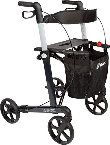 FabaCare Premium Rollator Set Leopard, Aluminium, faltbar, mit Vollausstattung, Sitzfläche, Rückengurt, Alurollator bis 150 kg (grau small), mit FabaCare Sicherheitsreflektoren