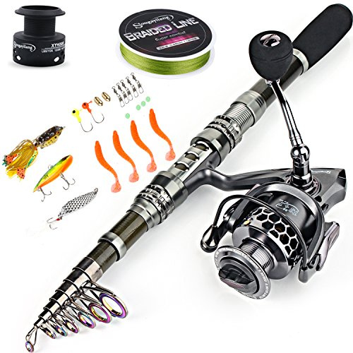 Sougayilang, Teleskopangel/Angelrolle, Kohlefaser-Angelrute/Spinnrollen, ideal für Reisen, zum Angeln in Salzwasser und Süßwasser, Fishing Full Kits Without Carrier Case, 2.7M/8.86FT